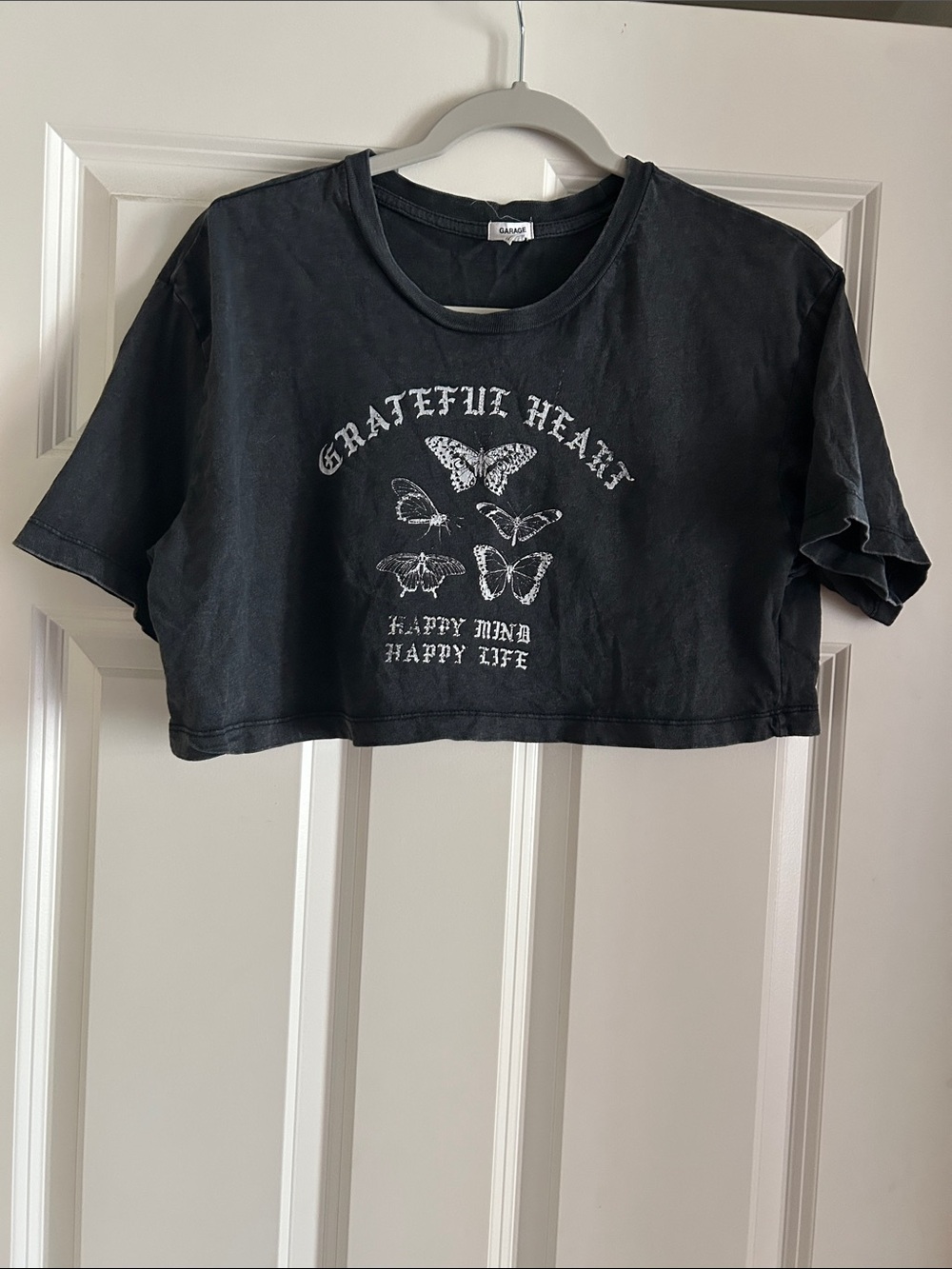 Garage Black Butterfly Graphic Crop Tee
